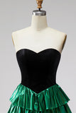 Black Green Metallic Tiered Ruffled A-Line Short 80s Homecoming Dress