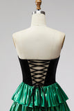 Black Green Metallic Tiered Ruffled A-Line Short 80s Homecoming Dress