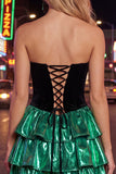 Black Green Metallic Tiered Ruffled A-Line Short 80s Homecoming Dress