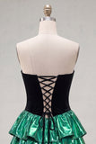 Black Green Metallic Tiered Ruffled A-Line Short 80s Homecoming Dress