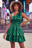 Fuchsia Metallic A-Line Ruffled Short 80s Homecoming Dress with Bow