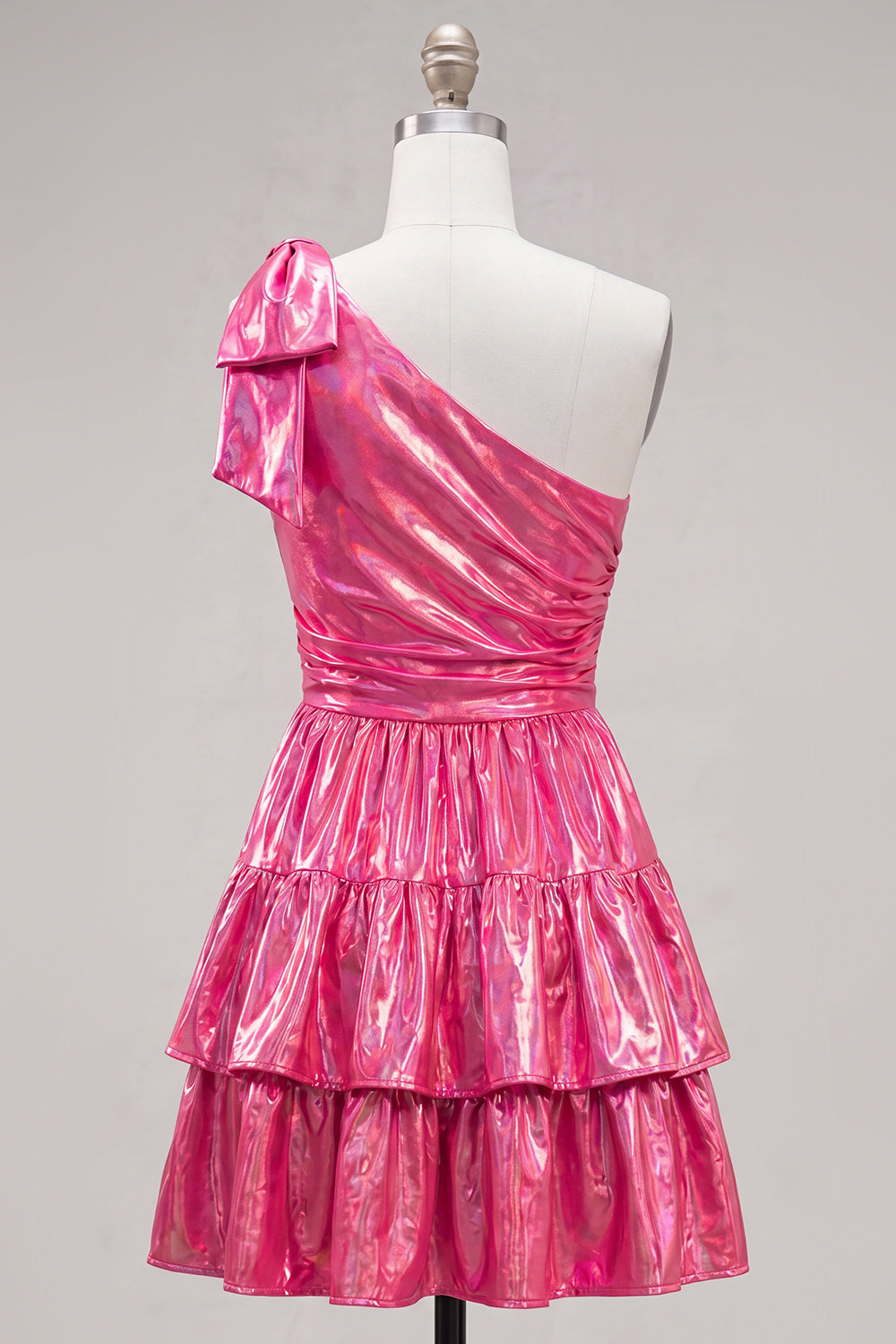 Fuchsia Metallic A-Line Ruffled Short 80s Homecoming Dress with Bow