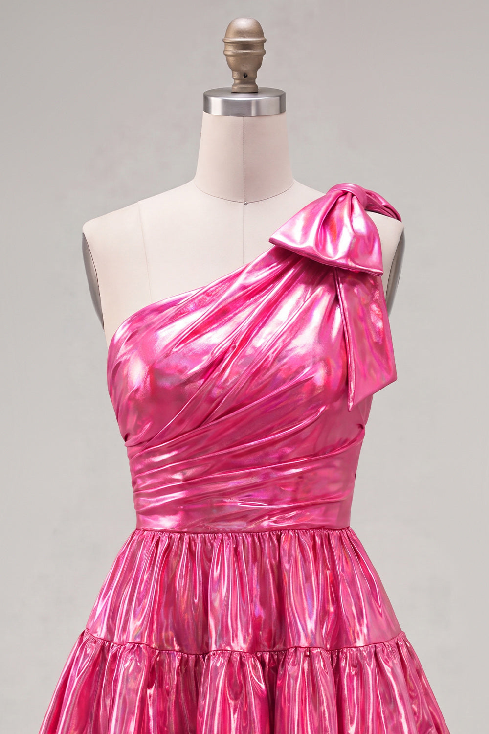 Fuchsia Metallic A-Line Ruffled Short 80s Homecoming Dress with Bow