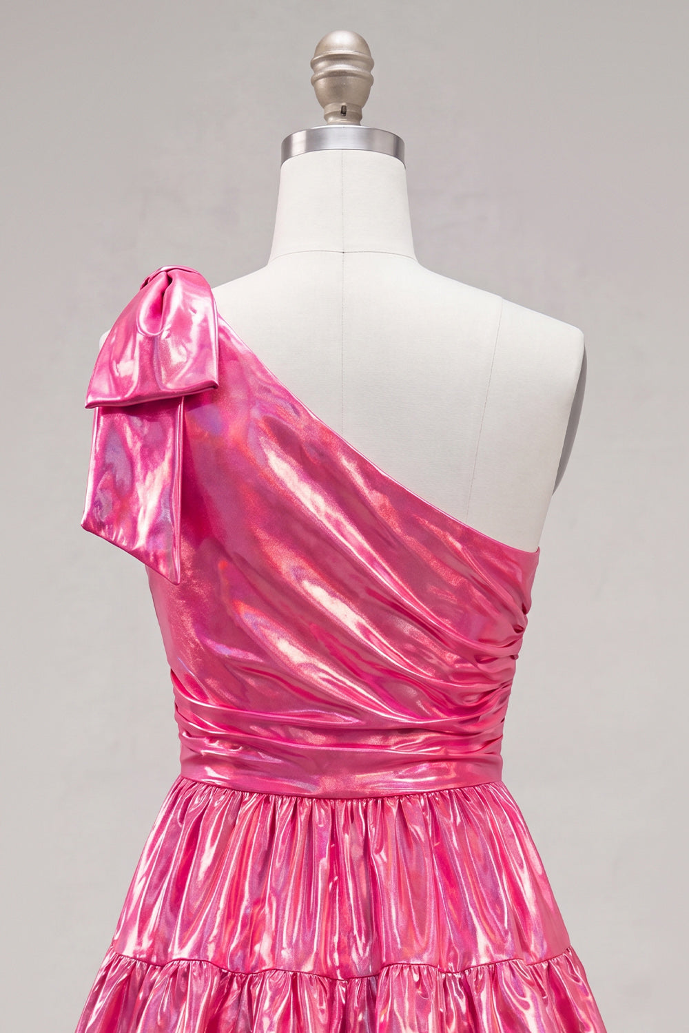 Fuchsia Metallic A-Line Ruffled Short 80s Homecoming Dress with Bow