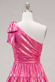 Fuchsia Metallic A-Line Ruffled Short 80s Homecoming Dress with Bow