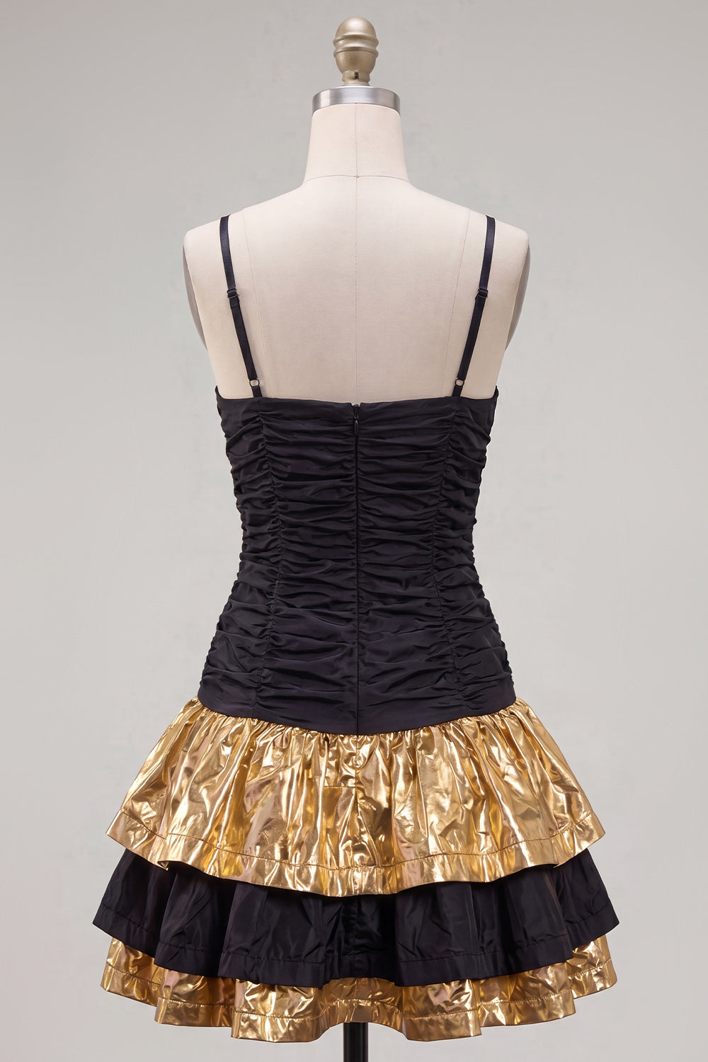Black Golden Ruffled A-Line Short 80s Homecoming Dress with Bow