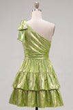 Fuchsia Metallic A-Line Ruffled Short 80s Homecoming Dress with Bow