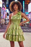 Fuchsia Metallic A-Line Ruffled Short 80s Homecoming Dress with Bow