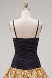 Black Golden Ruffled A-Line Short 80s Homecoming Dress with Bow