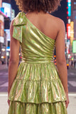 Fuchsia Metallic A-Line Ruffled Short 80s Homecoming Dress with Bow