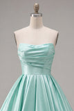 Mint Satin Ruched Strapless A-Line Short 80s Homecoming Dress
