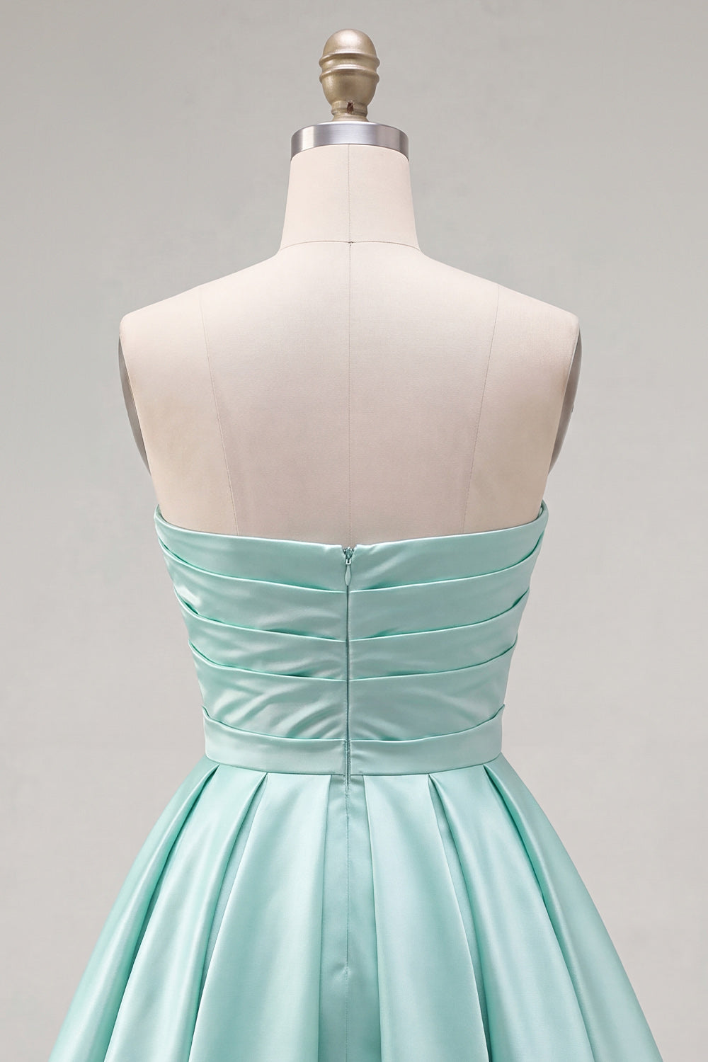 Mint Satin Ruched Strapless A-Line Short 80s Homecoming Dress