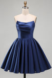 Mint Satin Ruched Strapless A-Line Short 80s Homecoming Dress