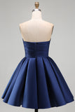 Mint Satin Ruched Strapless A-Line Short 80s Homecoming Dress