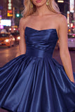 Mint Satin Ruched Strapless A-Line Short 80s Homecoming Dress