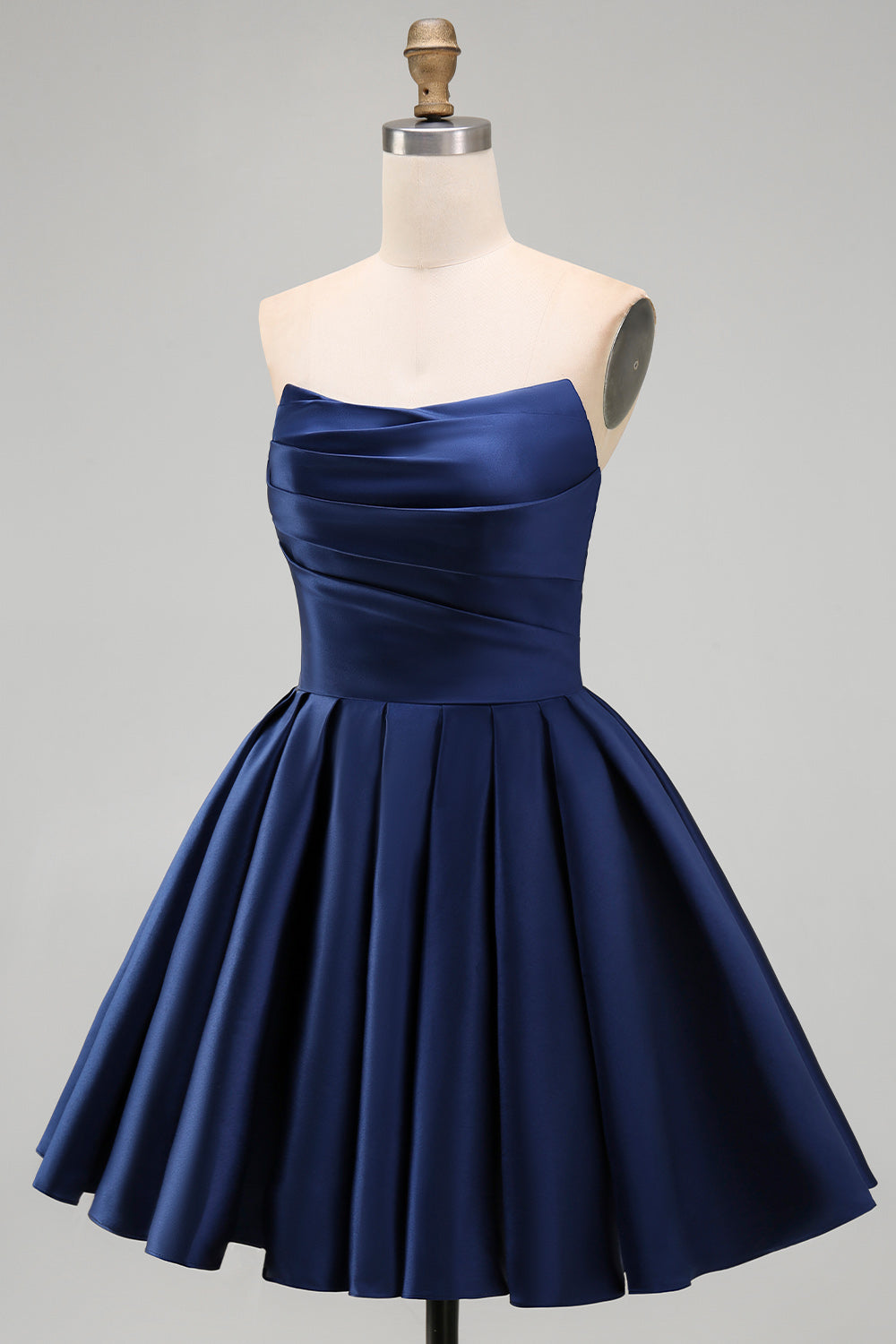 Mint Satin Ruched Strapless A-Line Short 80s Homecoming Dress