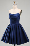 Mint Satin Ruched Strapless A-Line Short 80s Homecoming Dress
