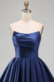 Mint Satin Ruched Strapless A-Line Short 80s Homecoming Dress