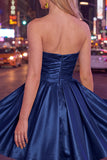 Mint Satin Ruched Strapless A-Line Short 80s Homecoming Dress