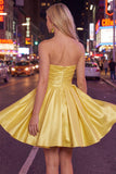 Mint Satin Ruched Strapless A-Line Short 80s Homecoming Dress