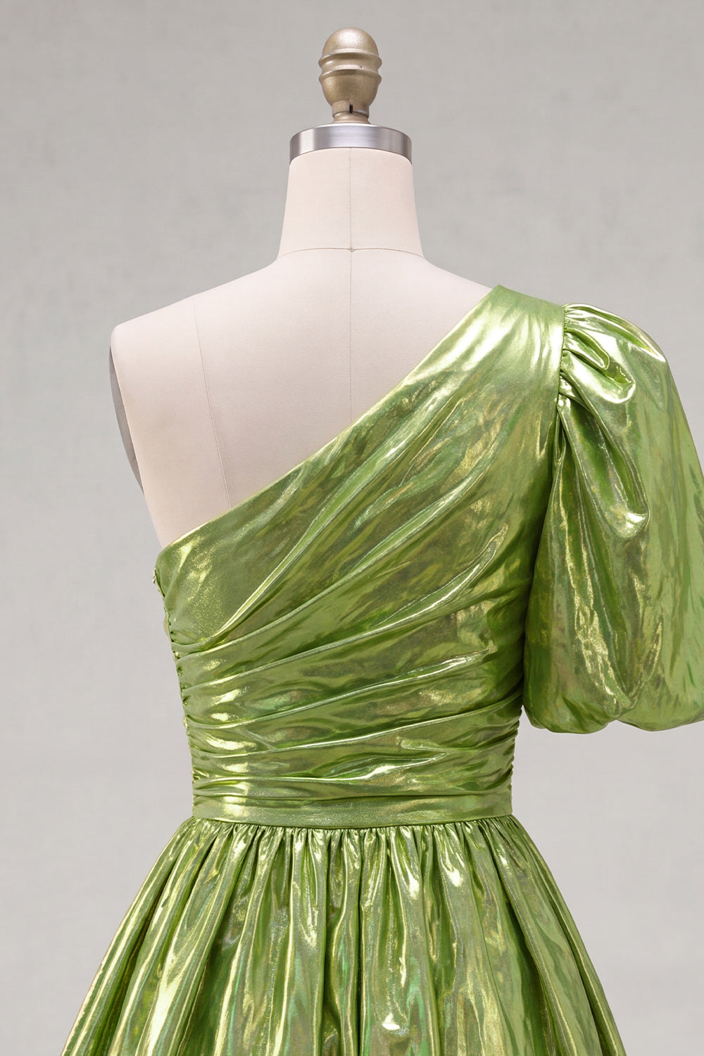 Green One Shoulder Ruched Short 80s Homecoming Dress with Sleeve