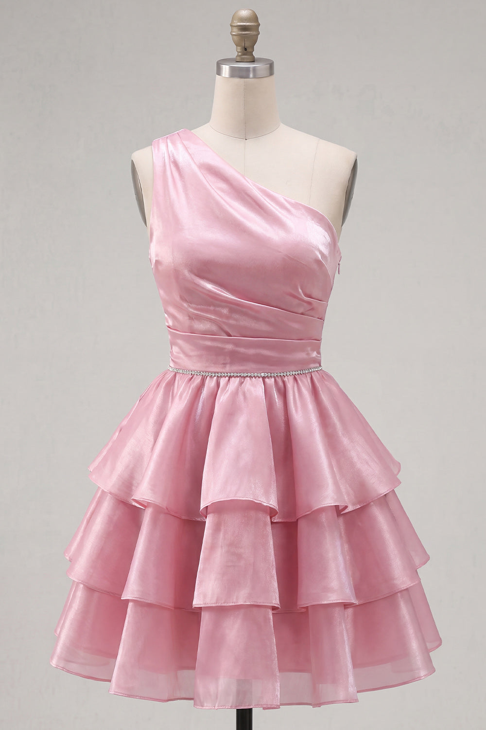 Pink One Shoulder Tiered Ruffled Short 80s Homecoming Dress