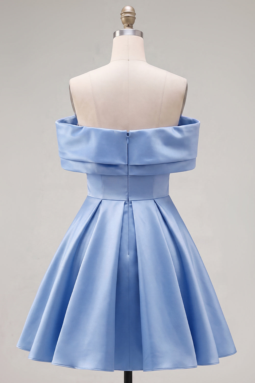 Blue Satin Off The Shoulder A-Line Short 80s Homecoming Dress