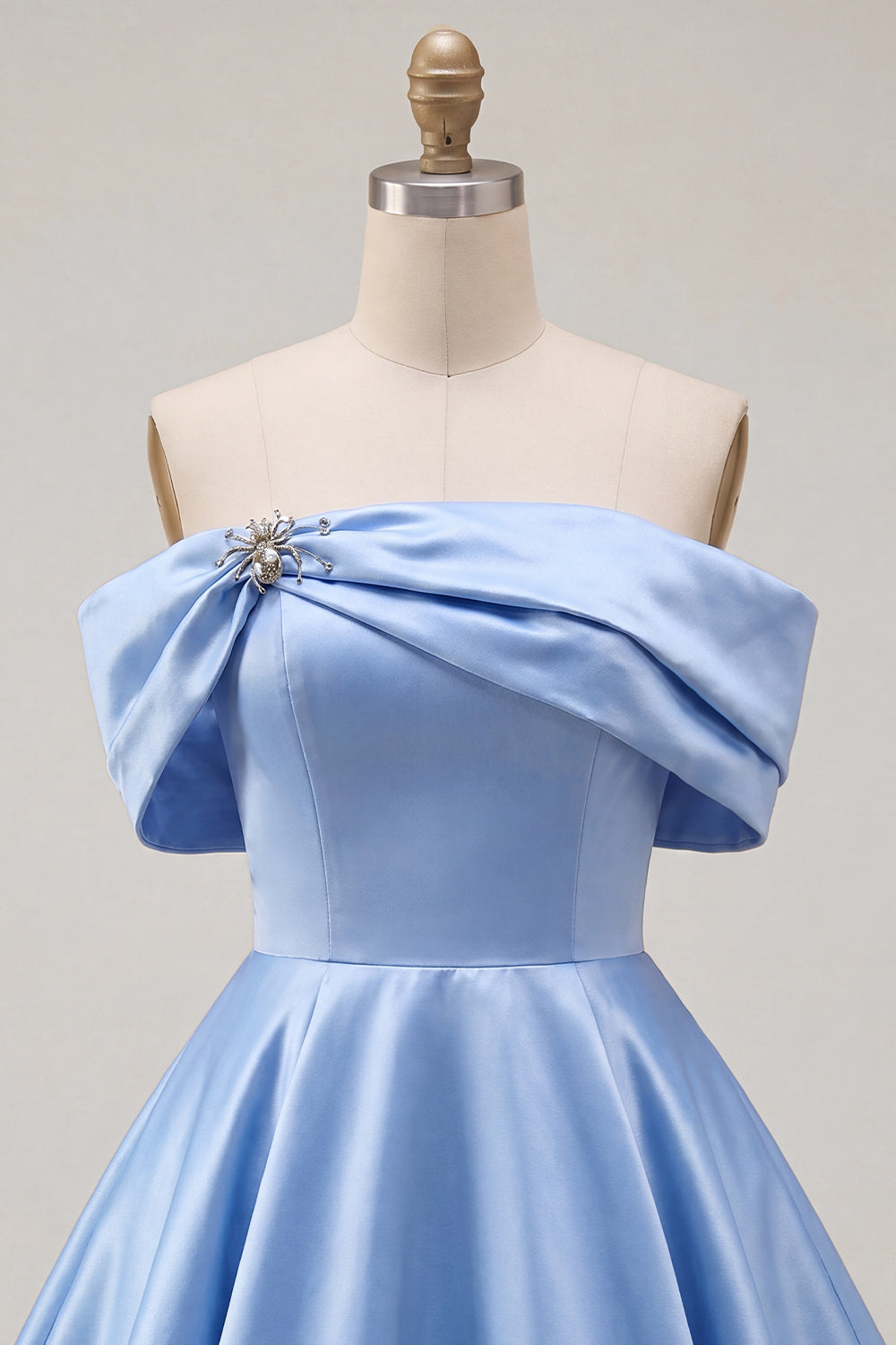 Blue Satin Off The Shoulder A-Line Short 80s Homecoming Dress