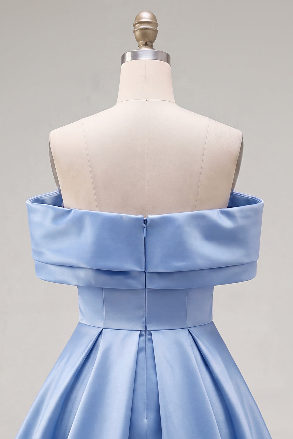 Blue Satin Off The Shoulder A-Line Short 80s Homecoming Dress
