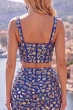 Sparkly Dark Blue 2 Piece Mirror Corset Tight Short Homecoming Dress