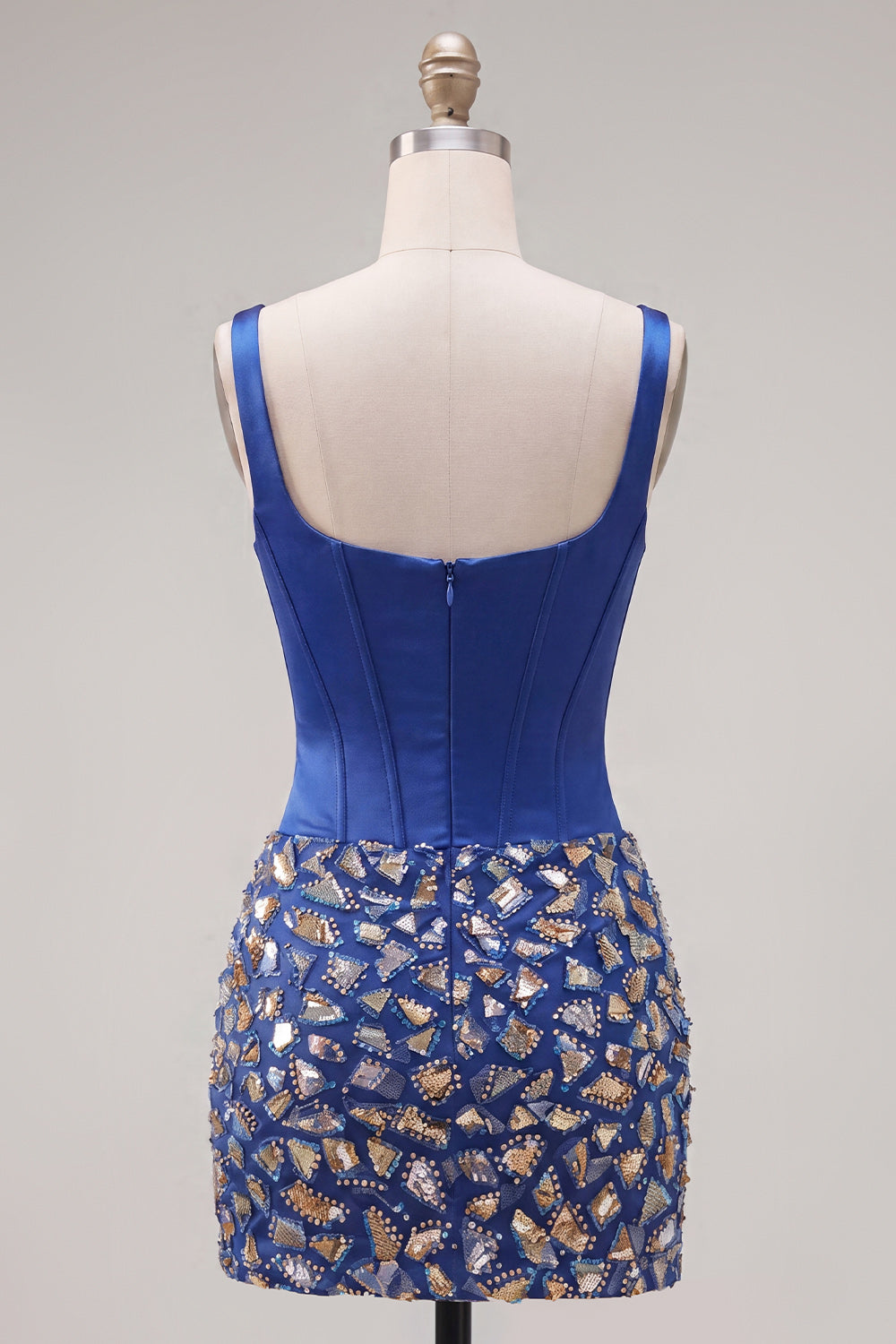 Sparkly Corset Beaded Mirror Dark Blue Tight Short Homecoming Dress