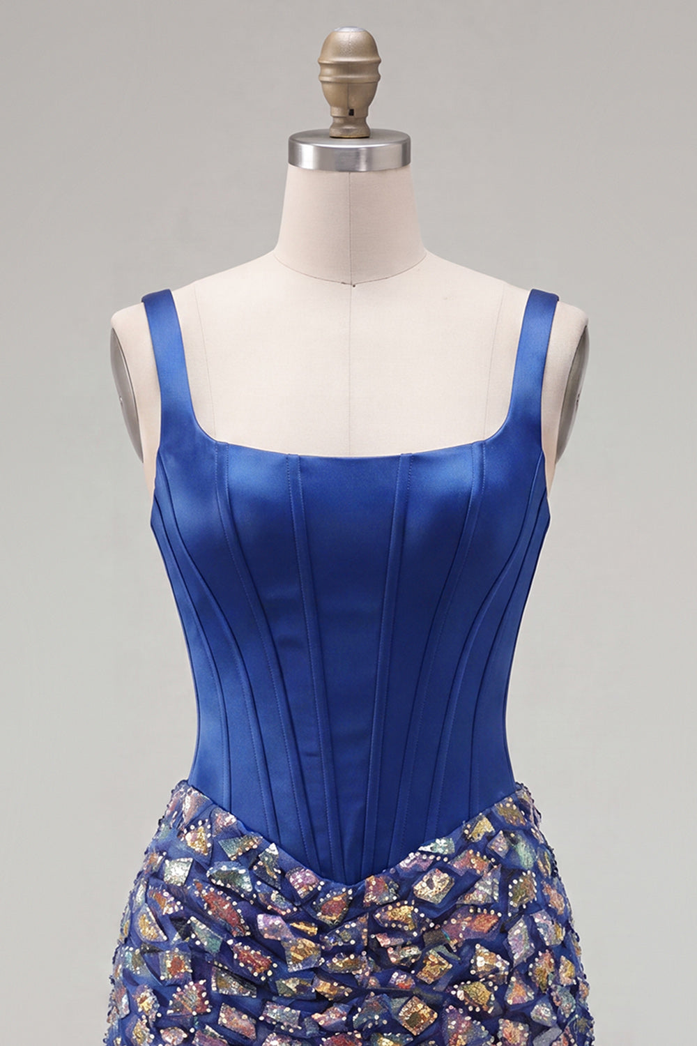 Sparkly Corset Beaded Mirror Dark Blue Tight Short Homecoming Dress