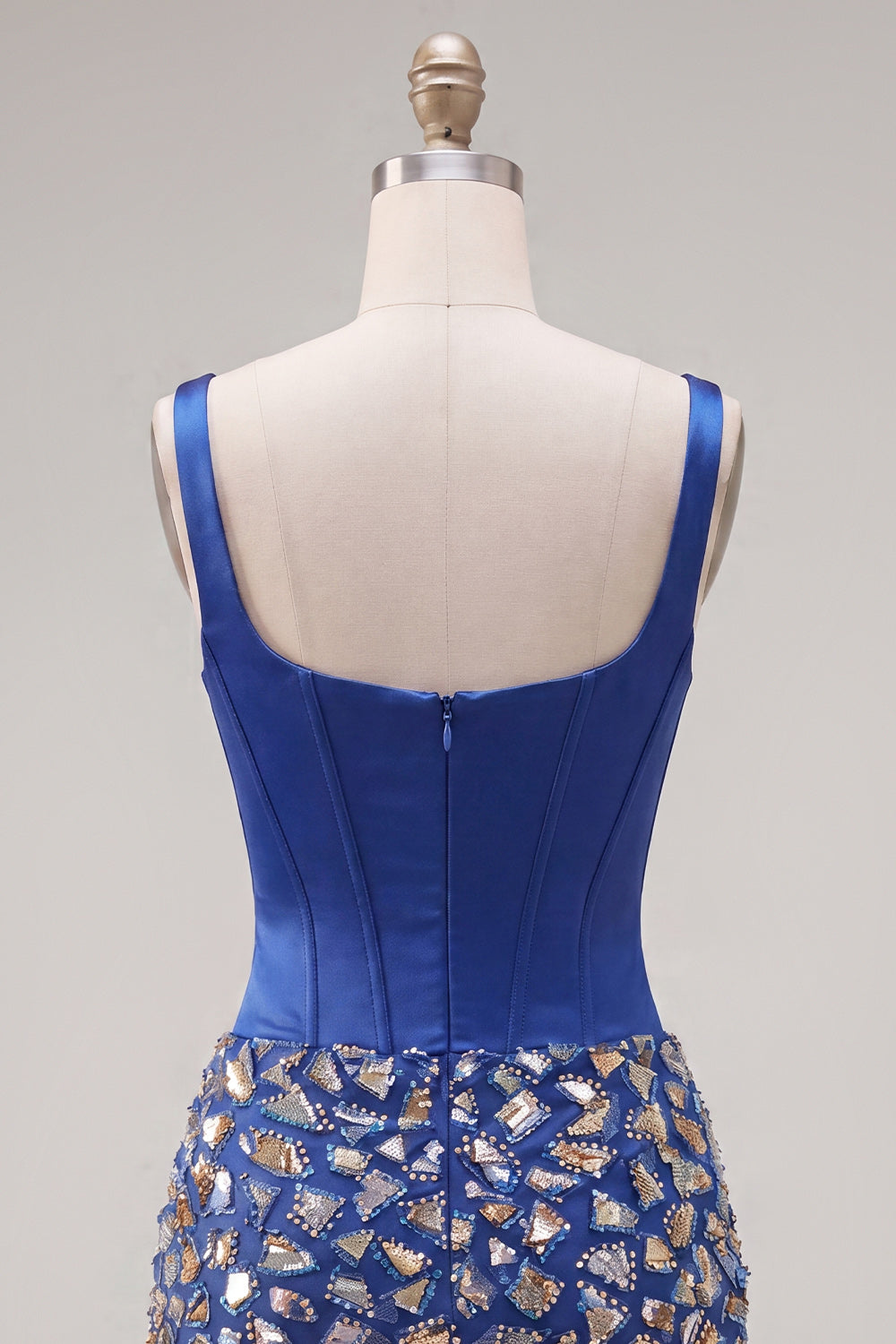 Sparkly Corset Beaded Mirror Dark Blue Tight Short Homecoming Dress