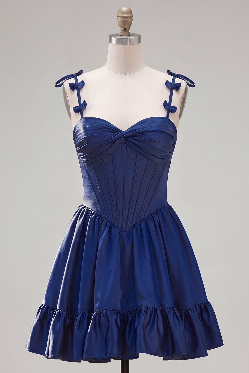 Navy Ruffled A-Line Short Corset Homecoming Dress with Bows