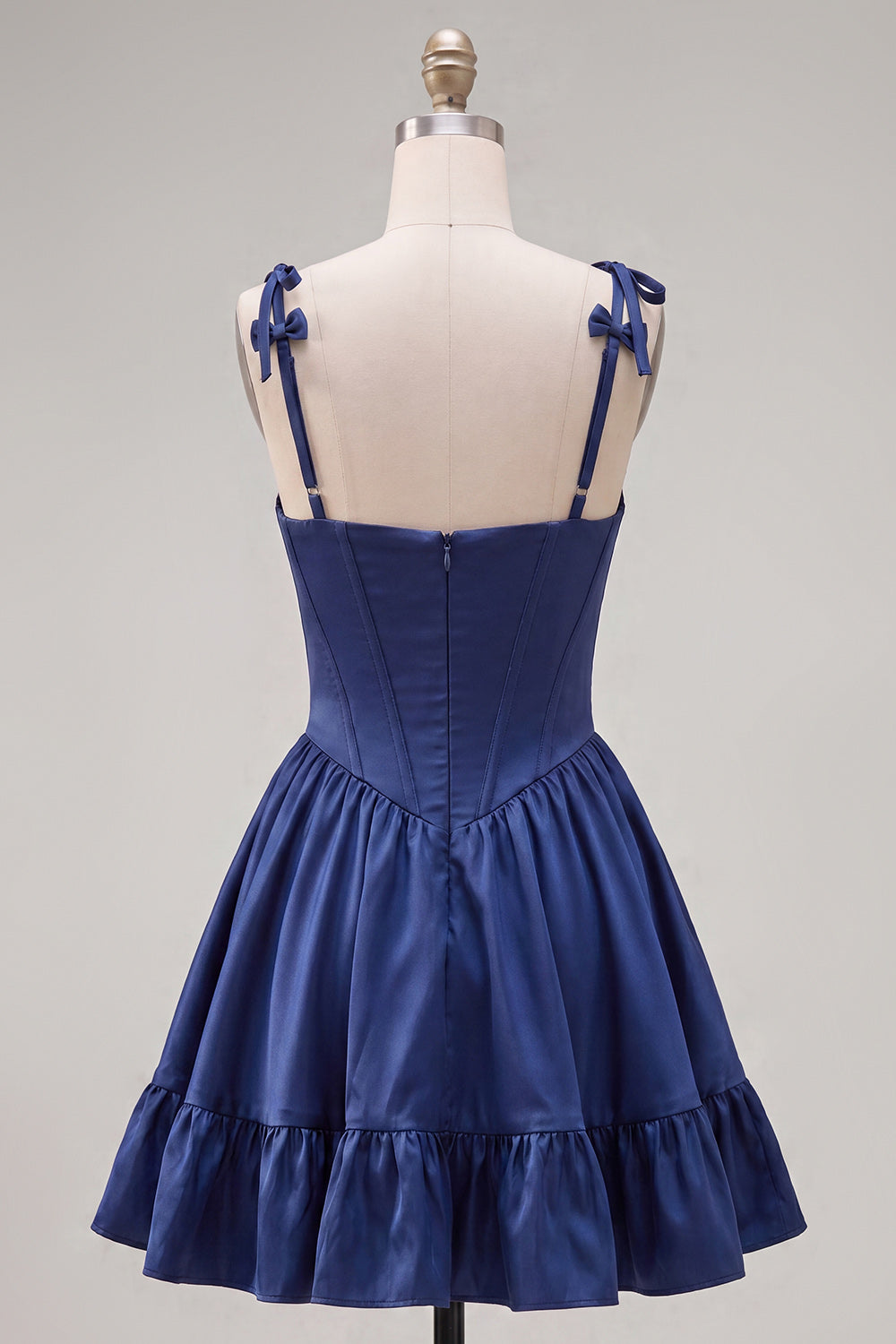 Navy Ruffled A-Line Short Corset Homecoming Dress with Bows