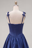Navy Ruffled A-Line Short Corset Homecoming Dress with Bows