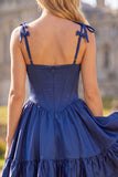 Navy Ruffled A-Line Short Corset Homecoming Dress with Bows