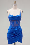 Royal Blue Ruched Corset Tight Short Homecoming Dress