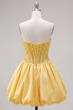 Yellow Strapless Beaded A-Line Short Corset Homecoming Dress