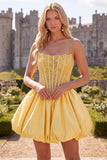 Yellow Strapless Beaded A-Line Short Corset Homecoming Dress