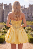 Yellow Strapless Beaded A-Line Short Corset Homecoming Dress