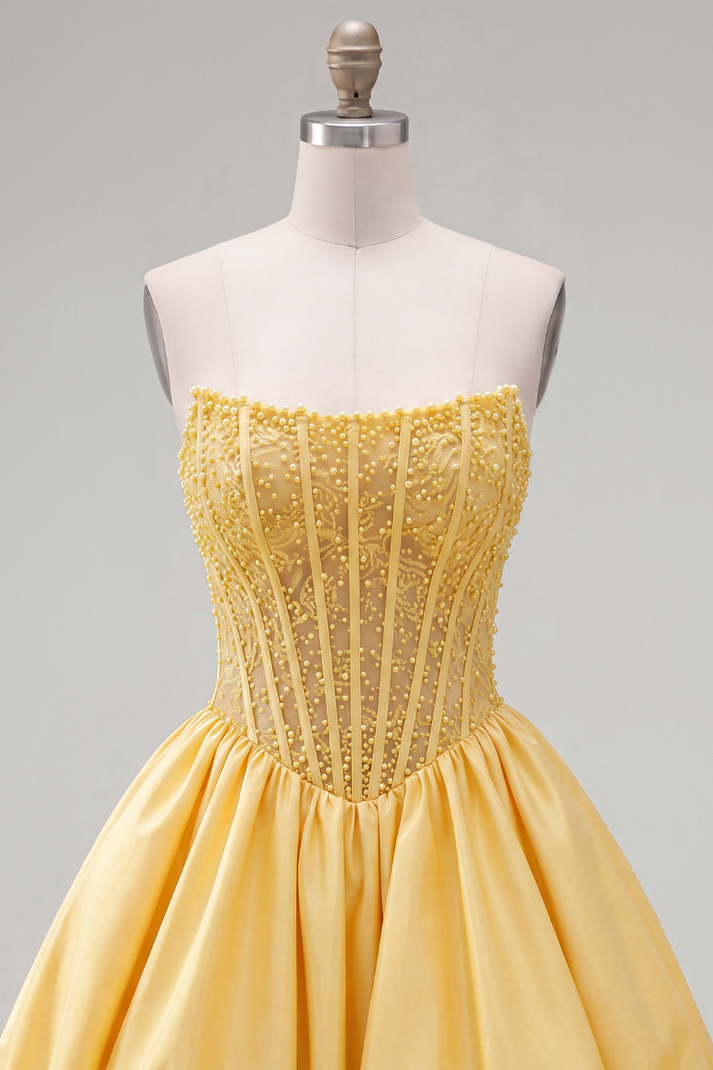 Yellow Strapless Beaded A-Line Short Corset Homecoming Dress