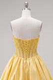Yellow Strapless Beaded A-Line Short Corset Homecoming Dress