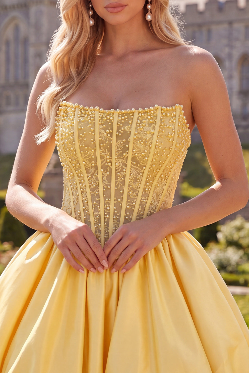 Yellow Strapless Beaded A-Line Short Corset Homecoming Dress
