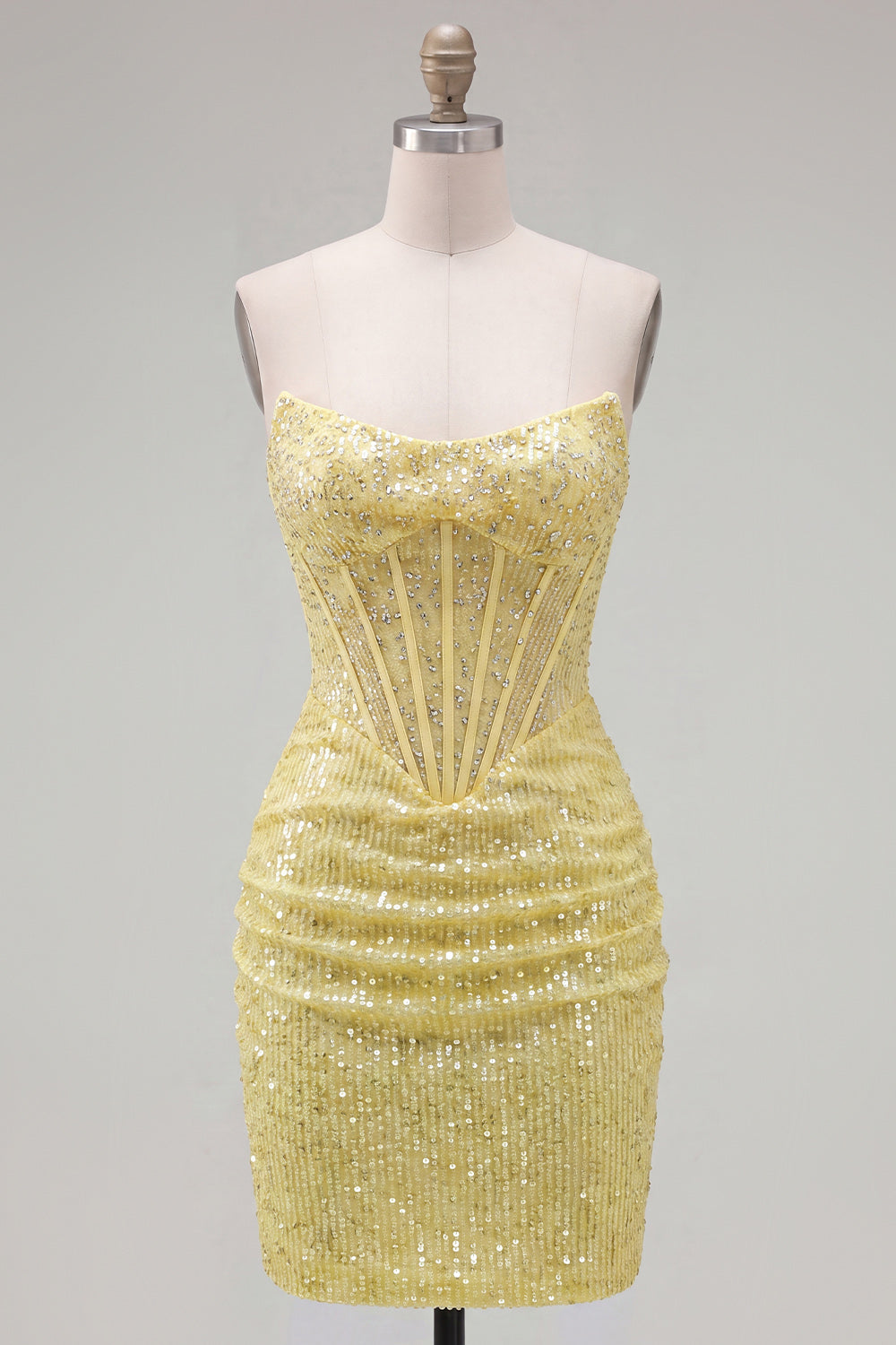 Sparkly Corset Yellow Sequin Tight Short Homecoming Dress