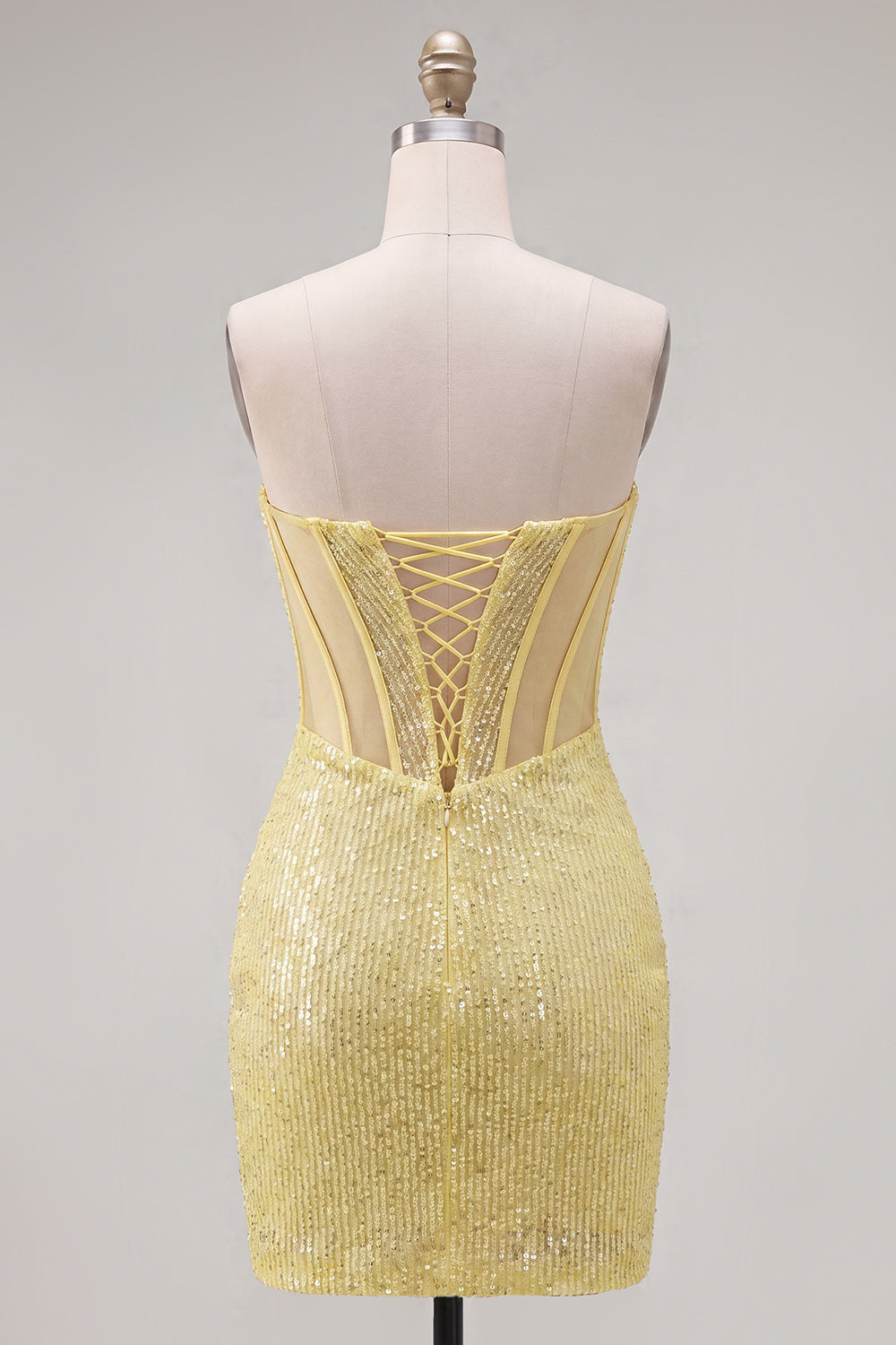 Sparkly Corset Yellow Sequin Tight Short Homecoming Dress