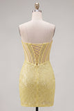 Sparkly Corset Yellow Sequin Tight Short Homecoming Dress