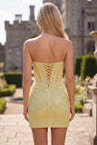 Sparkly Corset Yellow Sequin Tight Short Homecoming Dress