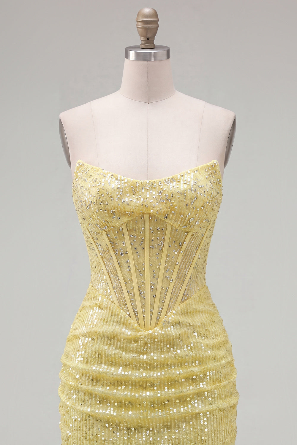 Sparkly Corset Yellow Sequin Tight Short Homecoming Dress