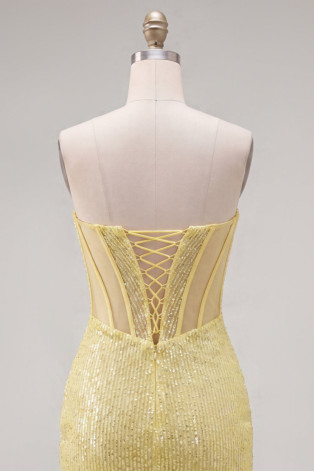 Sparkly Corset Yellow Sequin Tight Short Homecoming Dress